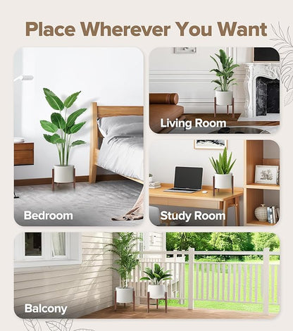 Plant Stand Indoor Adjustable, Metal Modern Indoor Plant Stand, Heavy Duty Plant Stands Outdoor Corner, Stable Plant Holder, Fits 8 to 12 Inches Pots, Black, 1 Pack, Walnut Wood-Grain