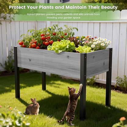 DoCred Raised Garden Bed, 45.7" x 22.8" x 31.5" Large Elevated Wooden Horticulture Planter Box with Metal Legs Standing Growing Bed Planter for Gardening, Balcony, Backyard, Patio