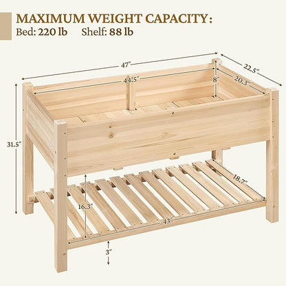Yaheetech 47x23x32in Wooden Raised Garden Bed with Legs & Storage Shelf Horticulture Wooden Elevated Planter Box Vegetable Growing Bed for Flower/Herb/Backyard/Patio