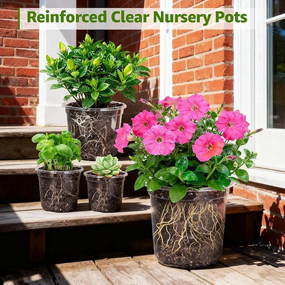 MIXC Clear Nursery Pots with Drainage Holes, 7/5/4/3.5 Inch Reinforced Transparent Plastic Seed Starter Pots, for Indoor Outdoor Gardening Seedling Planter, 36 Pack
