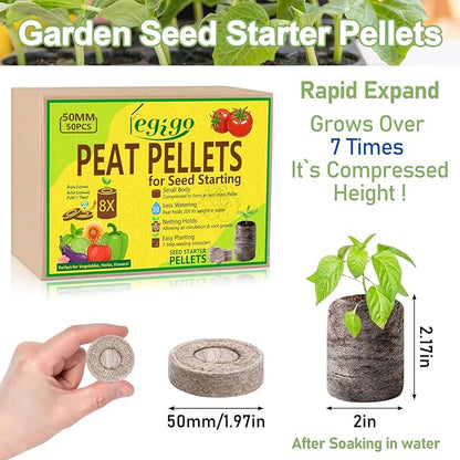 Legigo 50 Pcs 50mm Seed Starter Peat Pellets Pods for Seedlings- Compressed Seed Starting Pellets Seed Starter Pods Plugs Soil Peat Pods for Starting Seeds, Garden Planting Herb Flower Vegetables