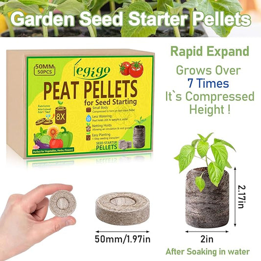 Legigo 50 Pcs 50mm Seed Starter Peat Pellets Pods for Seedlings- Compressed Seed Starting Pellets Seed Starter Pods Plugs Soil Peat Pods for Starting Seeds, Garden Planting Herb Flower Vegetables