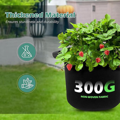 5-Pack 2 Gallons Grow Bags - Heavy Duty 300G Thickened Aeration Nonwoven Fabric Pots with Handles - Ideal Cloth Pots for Plants - Planters Accessories, Garden Vegetables Supplies