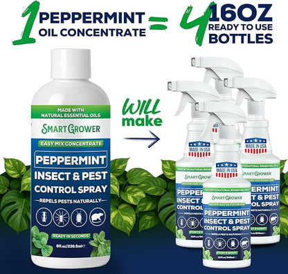 Peppermint Insect & Pest Control Best Value Concentrate - Repels Insects & Pests for Home, Indoor, Outdoor, Garden - Maximum Strength Concentrate (Makes One Gallon RTU) 8 oz