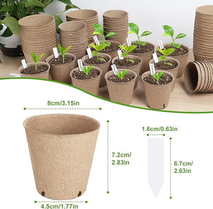 65 Pcs Organic Peat Pots, 3.15 Inch Nursery Pot, Round Plant Seedling Pots with Drainage Holes, Small Seed Starting Starter Tray Bulk, Garden Germination Container with 65 Planting Labels