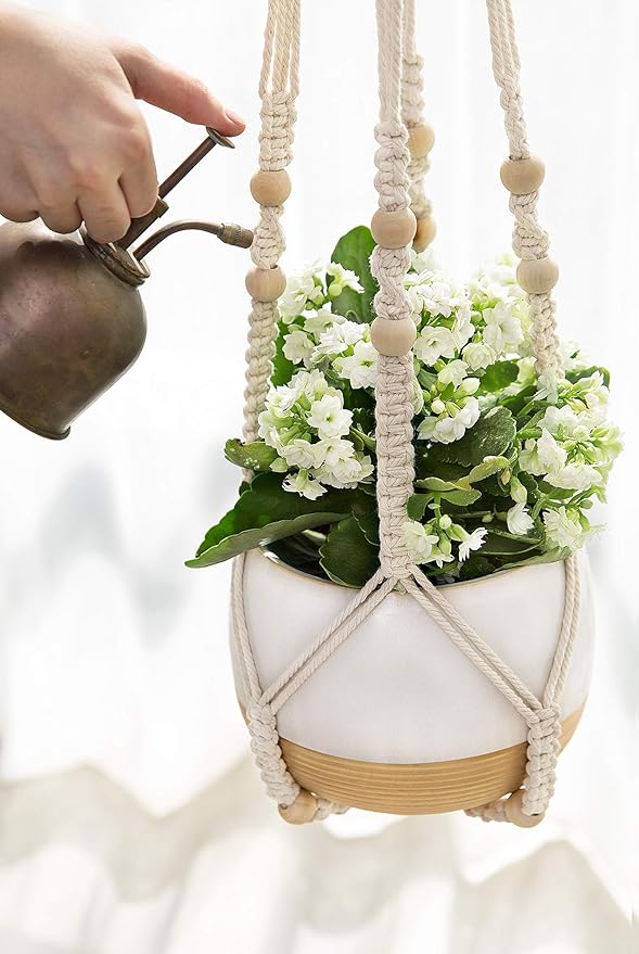 Mkono 3 Pack Macrame Plant Hangers and 4 Pack Ceiling Hooks, Indoor Different Size Hanging Planter Basket Flower Pot Holder