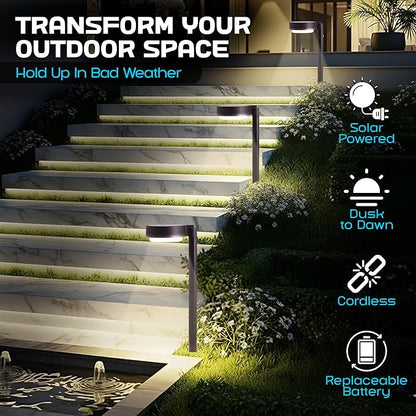 Solar Pathway Light Outdoor (Warm White) - 4 Pack - with Integrated Solar Panel, Weather-Resistant Die-Cast Aluminum, LED Path Light for Garden, Yard, or Patio – Easy Stake Installation, Outdoor Use