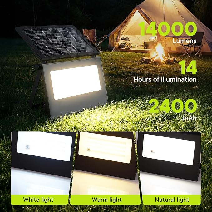 Solar Motion Lights Outdoor , IP66 Security Flood Light Outdoor Waterproof, Dual Color Temperature 3-Mode Lighting Wall Spotlight with Remote Control, Solar Floodlights for Patio Garden Garage, 2 Pack