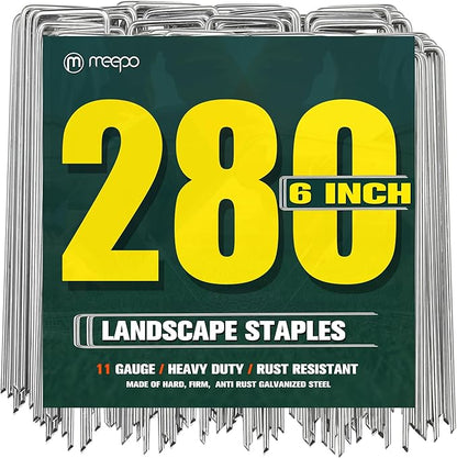 Garden Stakes, 280-Piece 6 Inch Never Rust Galvanized Landscape Staples, 5X Sharper Durable Stakes for Gardening, Tent, Weed Barrier, Outdoor Yard Decoration, Plant Cover
