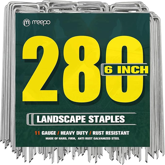 Garden Stakes, 280-Piece 6 Inch Never Rust Galvanized Landscape Staples, 5X Sharper Durable Stakes for Gardening, Tent, Weed Barrier, Outdoor Yard Decoration, Plant Cover