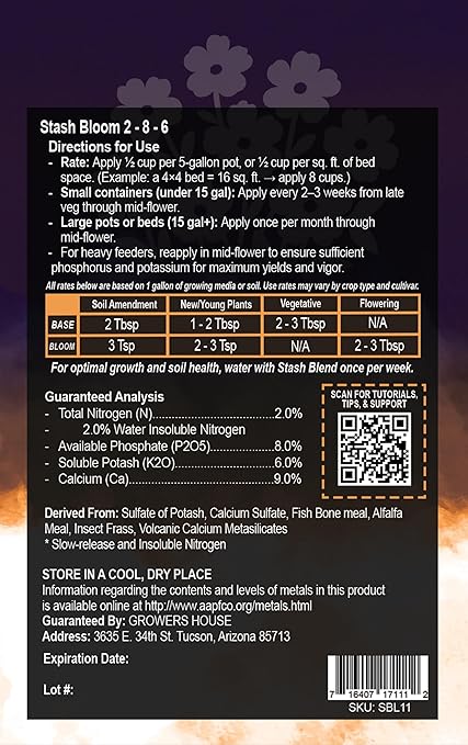 Stash Bloom Organic Bloom Booster (2-8-6) – Premium All-Natural Flowering Nutrient & Bud Builder for Heavy Yields – Concentrated Dry Soil Amendment with 9% Calcium & Fish Bone Meal (42 lbs)