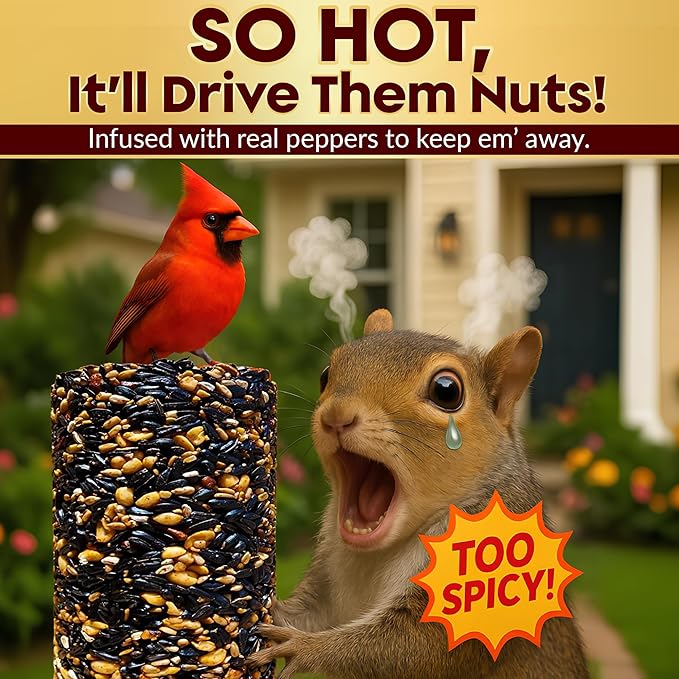 Hot Pepper Bird Seed Cylinders with Hole – Squirrel Proof Bird Seed Spicy – Perfect for Cardinals, Woodpeckers, Finches, Blue Jay & More – Wild Birdseed with No Filler – USA Made (6" x 7.75")