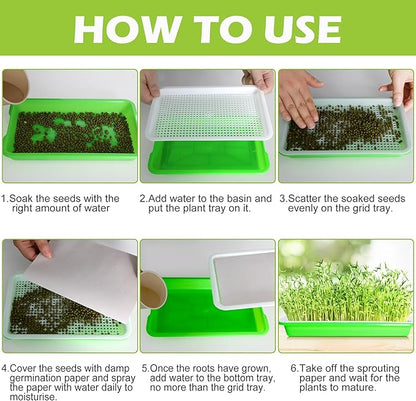 EBaokuup 10 Pack Seed Sprouter Tray with Drain Holes - BPA Free Seed Garden Plant Germination Propagation Trays, Soil-Free Wheatgrass Tray Sprouter Microgreens Growing Kit with Germinating Paper