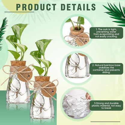 Baderke 24 Pack 3.35'' Plastic Plant Propagation Stations with Hole Lid Planter Vase Clear Propagation Jars with Thank You Tags for Plant Lover Gifts for Women Office Home Garden