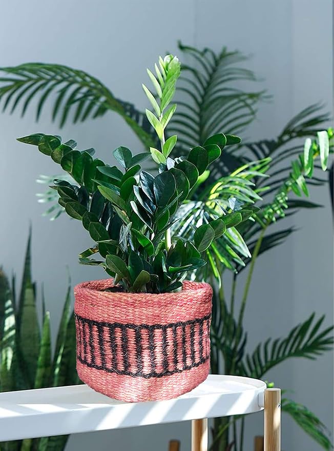 Sturdy Jute Planter Basket Modern Woven Basket Flower Pot Floor Indoor Planters, 4” x 4” Storage Organizer Basket Home Decor, Boho Storage Earth-Friendly Planter (MIpot_08, 4x4 Inches)