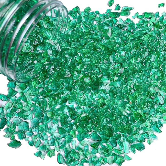 HappyFiller Crushed Glass for Resin Art,Broken Piece Granules,Craft Project,Vase Fillers Candle Holder Aquarium Fishbowl Decor, Succulent Terrarium Pebble Stones,Fire Pit Fireplace,Dark Green 1.3LB