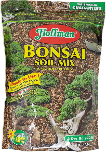 Hoffman Ready to Use Bonsai Soil Potting Mix to Provide Proper Support, Moisture, and Drainage, 2qt Bag, 3 Pack