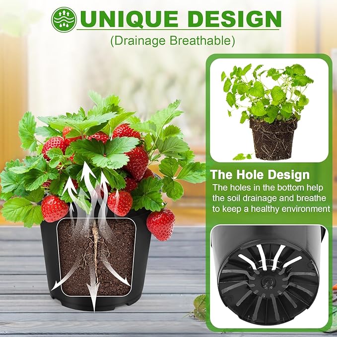 4 Pack 7 Gallon Pots for Plants, 7 Gallon Plastic Nursery Pot with Drainage Holes, Sturdy Plastic Plant Pots for Nursery Garden, Flowers, Succulent Outdoor Indoor (Black, 7 Gal- 4 Pack)