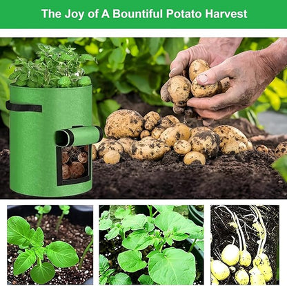 Potato Grow Bags,(5 Pack 10 Gallon) Garden Vegetables Growing Planter with Handles and Access Flap for Planting Potato Carrot Onion Taro Radish Peanut, (Green)