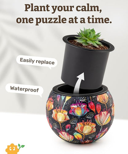 PieceRelax 3D Puzzle Planter 80 Pieces - Flower Pot - Colorful Poppies, Home Decor Flower Pots for Indoor Cactus, Succulents Pots [K1118]
