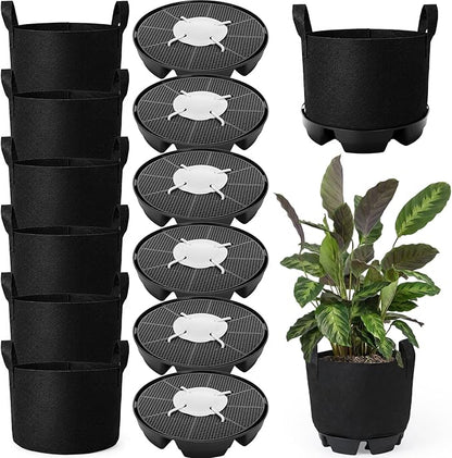 6 Set Self Watering Fabric Pot Base Plant Nonwoven Grow Bags Automatic Watering Plant Saucers Elevated Flower Trays for Fruits Vegetables Flowers(5 Gallon,Black)