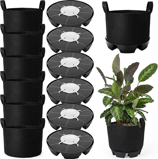 6 Set Self Watering Fabric Pot Base Plant Nonwoven Grow Bags Automatic Watering Plant Saucers Elevated Flower Trays for Fruits Vegetables Flowers(5 Gallon,Black)