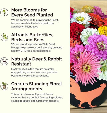 Eden Brothers Zin Master Flower Mixed Seeds for Planting, 5 lb, 2,400,000+ Seeds with California Giant, Mexican, Lilliput Zinnia | Attracts Pollinators, Plant in Spring, Zones 3, 4, 5, 6, 7, 8, 9, 10