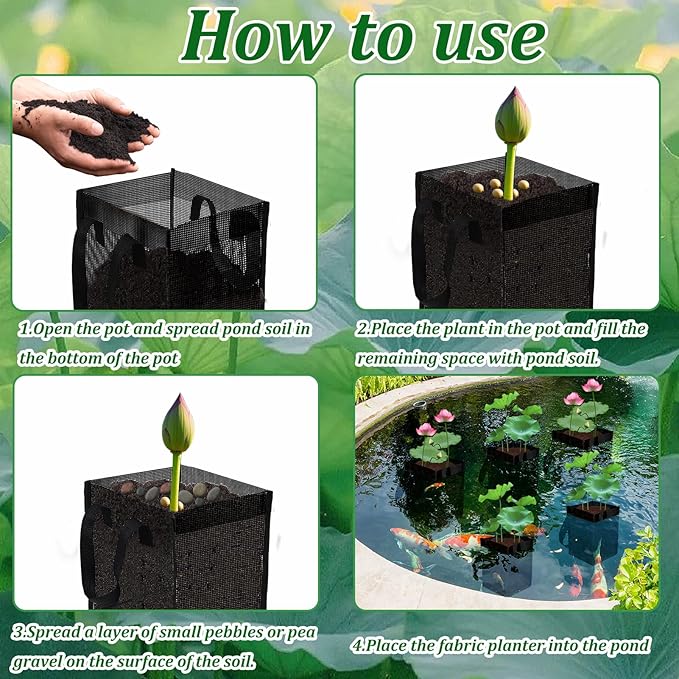 6PCS Mesh Aquatic Pond Plant Baskets, 1Gallon Pond Planting Bags Reusable Aquatics Planter Pot Water Lily Growing Container with Handles for Lotus Bog Plant Garden Terrestrial Plants, 5.9x5.9x7.9 Inch