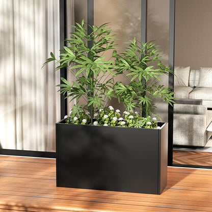 Heavy Duty Steel Raised Planter Box 30”x12”x24 with Adjustable Shelf - Rust-Resistant Large Indoor/Outdoor Garden Container, 6 Drainage Holes, Reinforced Metal for Patio, Balcony, Deck