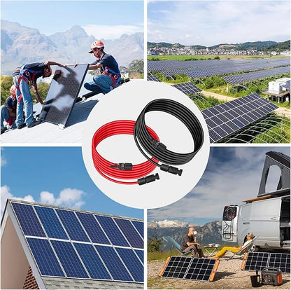 10AWG (6mm²) Solar Panel Extension Cable 30FT - Black & Red, Heavy Duty, Weather Resistant, Standard Solar Connectors Solar Extension Cable for Solar Power Systems, RVs, Boats