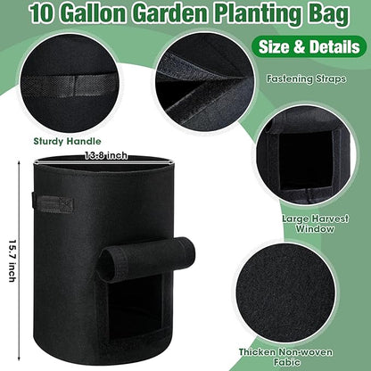 Hushee 10 Pas 10 Gallon Potato Grow Bags Garden Planting Bag with Handle Fabric Thick Fabric Containers for Tomato Vegetable
