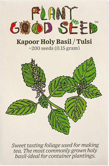 Plant Good Seed Organic Kapoor Holy Basil Seeds - Pack of 200 Heirloom Seeds for Planting Herbs, Tulsi - Gardening Supplies, Vegetables, Flower, Herb, Garden Seeds - Non-GMO, from USA