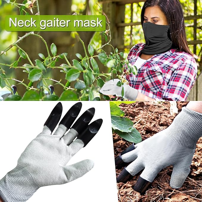 NUNET 7 Gallon Potato Grow Bags w. Double-Sided Straps, Gloves w. Claws, Neck Gaiter Mask, Heavy Duty Thickened Nonwoven Fabric Pots w. Handles, Durable Breathable Plant Container for Vegetables