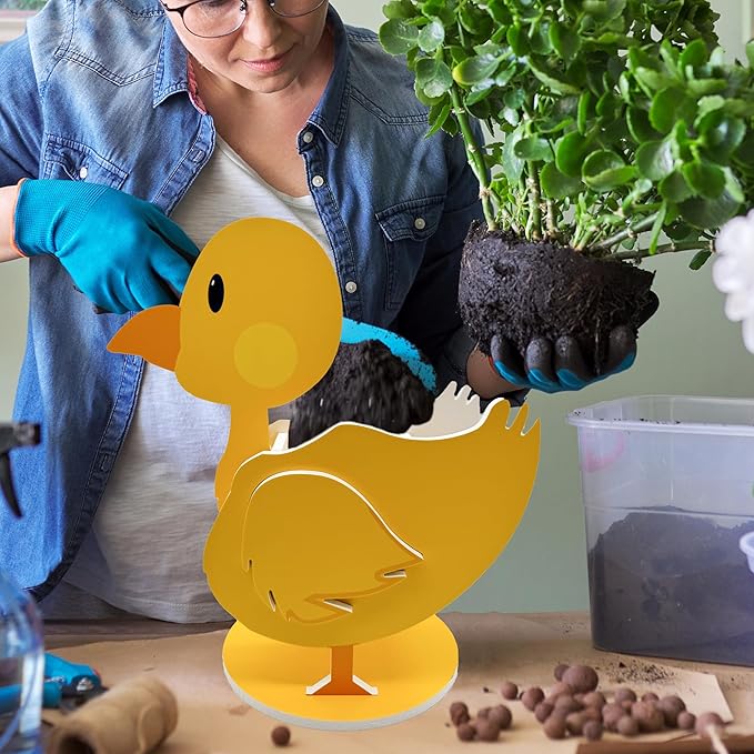 Cute Animal Planter Pot, Animal Flower Pot for Indoor/Outdoor,Small Cute PVC Animal Face Shape Plant Container Best for Home Office Garden Decor (Yellow Duck)
