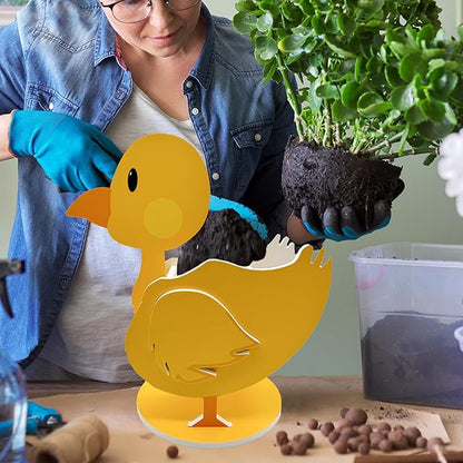 Cute Animal Planter Pot, Animal Flower Pot for Indoor/Outdoor,Small Cute PVC Animal Face Shape Plant Container Best for Home Office Garden Decor (Yellow Duck)