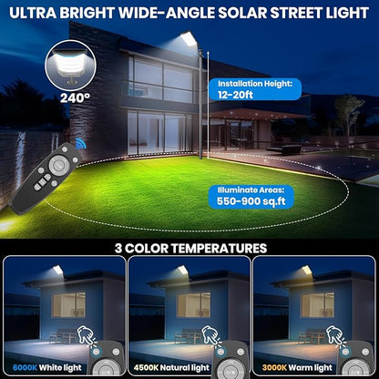 Solar Lights Outdoor, Solar Powered Motion Sensor Solar Street Light, 6500K/4500K/3000K IP66 Waterproof Security Flood Lights with Remote Control for Garden, Yard, Garage, Parking Lot (2 Pack)
