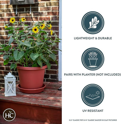 The HC Companies Flower Pot Saucers - Plastic Plant Saucer for Outdoors & Indoors - Traditional Design Plant Pot Trays for Water Drainage - Durable & Stylish Round Plant Tray (10-inch Evergreen)