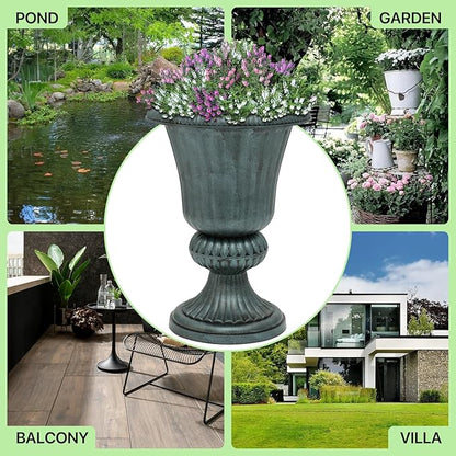 Magshion 20" Urn Planter for Outdoor and Indoor Plants, Large Decorative Front Porch Planter, Vintage Grecian Flower Pot for Patio, Garden & Entryway Décor, Antique Green