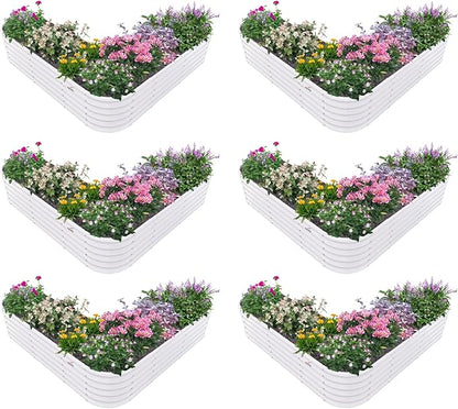A ANLEOLIFE 6 Set Heart-Shaped Galvanized Raised Garden Beds Outdoor,81x81x18in Large Metal Planter Box for Planting Vegetables Flowers Herb, Anti-Rust & Easy-Setup, Antique White
