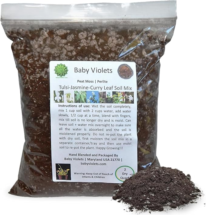 Tulsi/Holy Basil/Curry Leaf/Jasmine Plant Potting Soil Mix Peat Moss & Perlite (½ Gallon / 2 quarts).