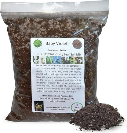 Tulsi/Holy Basil/Curry Leaf/Jasmine Plant Potting Soil Mix Peat Moss & Perlite (½ Gallon / 2 quarts).