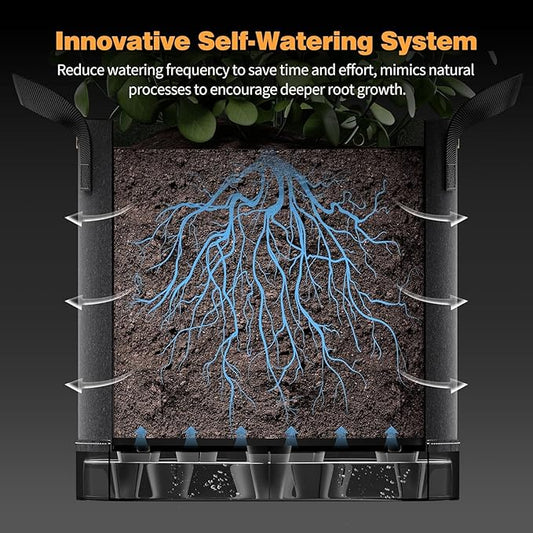 Self-Watering Grow Bags, 5-Pack 10 Gallon 420G Thick Nonwoven Fabric Pots with Reinforced Handles and Multi-Purpose Rings, for Low Stress Plant Training Fruits, Vegetables,and Flowers