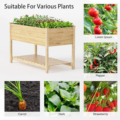 Kullavik Raised Garden Bed with Legs,Outdoor Elevated Cedar Wood Planter Box with Storage Shelf,220lb Capacity-Natural