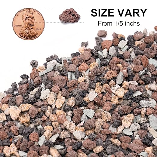 2.5lbs Mix Horticultural Lava Rocks for Plants, 1/5 Inch Potting Soil Amendment for Succulents, Cacti, Bonsai, Decorative Gravel Plant Drainage Volcanic for Terrarium, Top Dressing
