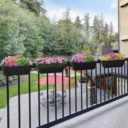 CADUKE Railing Planter Box 4 Pack Window Boxes Planter with Adjustable Brackets 16.9 Inches Deck Railing Hanging Flower Boxes Black Balcony Planters Fence Hanging Planters for Outdoor