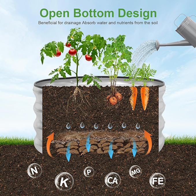 Galvanized Raised Garden Bed- 2Pcs Metal Planter Boxes Outdoor | 12" Tall 24" Round Steel Raised Bed Kit & Fire Pit Ring for Gardening with Protective Tape for Vegetables, Flower (Sliver)