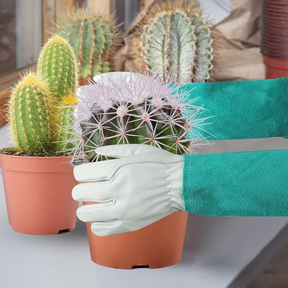 Long Gardening-Gloves Women/Men - Thorn proof Rose Pruning Heavy Duty Gauntlet, Best Garden Gifts for Gardener (Medium, Green)