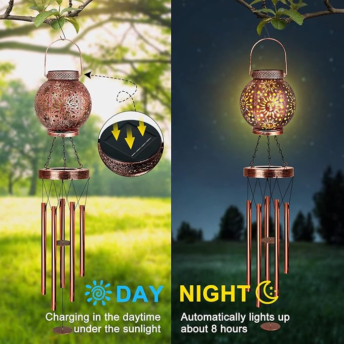 YHmall Solar Wind Chimes for Outside, 38" Sun Gifts for Mom, Memorial Wind Chimes for Women, Hanging Solar Lantern Windchimes Outdoors for Patio Yard Garden Decor