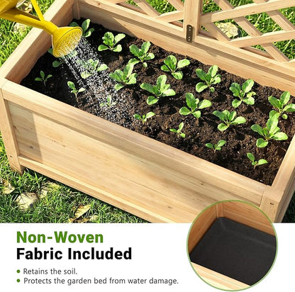 DoCred Raised Garden Bed with Trellis, 30" L x 16" W x 59" H Freestanding Elevated Planter Box for Climbing Plants, Outdoor Wooden Privacy Screen with Garden Box for Backyard Patio Balcony Decor