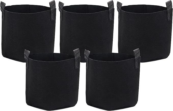 Sunnydaze 5-Pack of 5-Gallon Garden Grow Bags for Vegetables - Black 300 GSM Non-Woven Polypropylene Felt Fabric Flower Pots and Planters with Handles - Gardening Containers